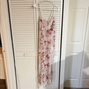 Floral Lace Trim Chemise - Pink
